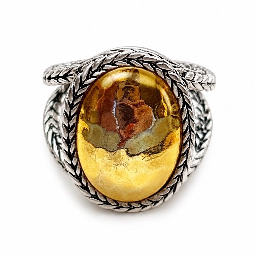 The Amber Wheat-Pattern Split Band Ring